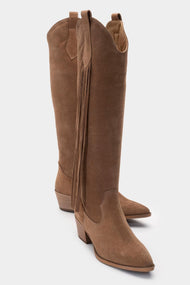 Rios - Taupe Genuine Leather Suede Block Heel Knee-High Boot (Women)