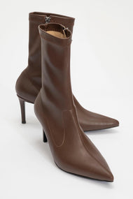 Thalin - Brown Pointed Toe Side Zip Slim Heel Boot (Women)