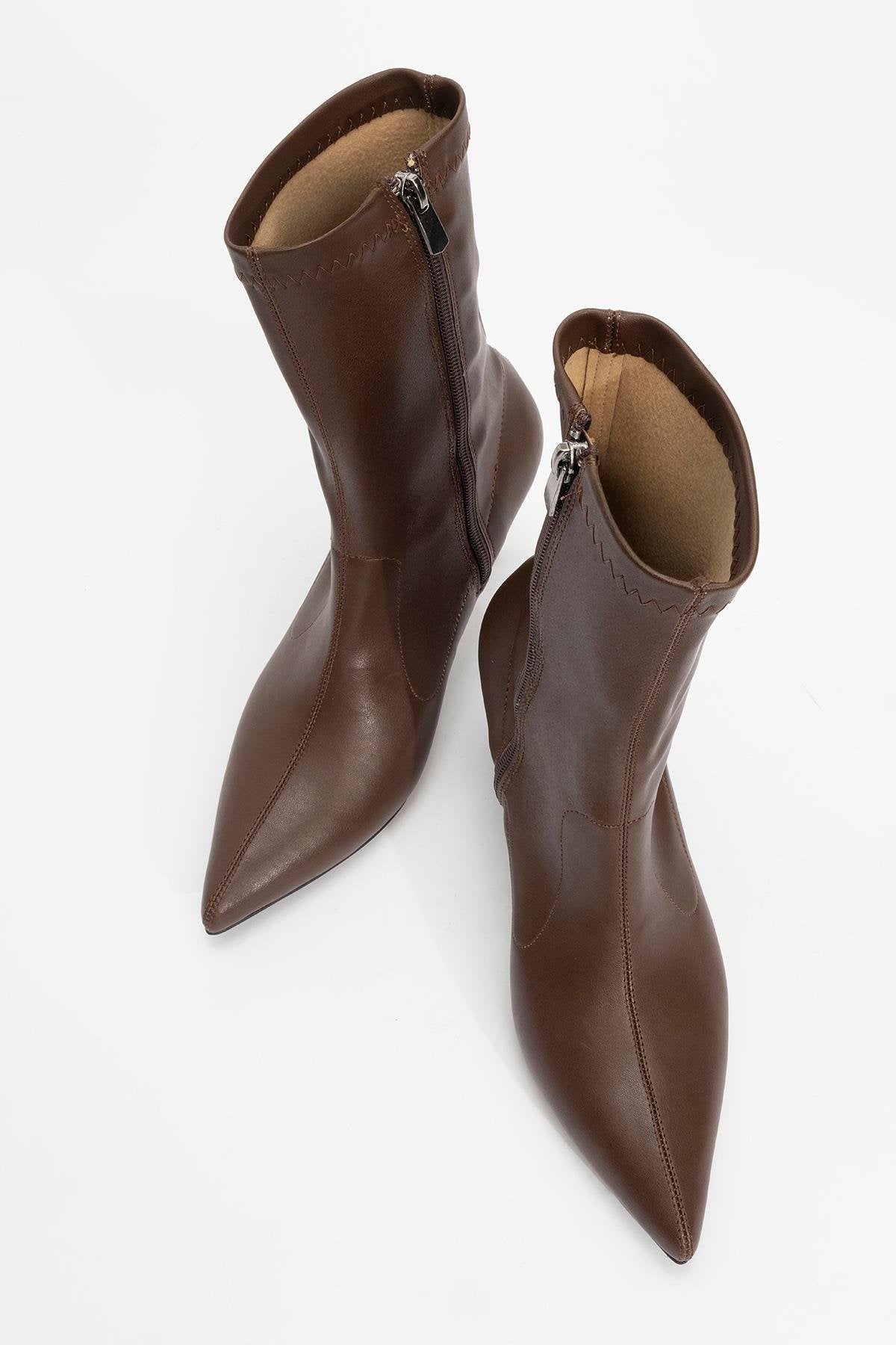 Thalin - Brown Pointed Toe Side Zip Slim Heel Boot (Women)