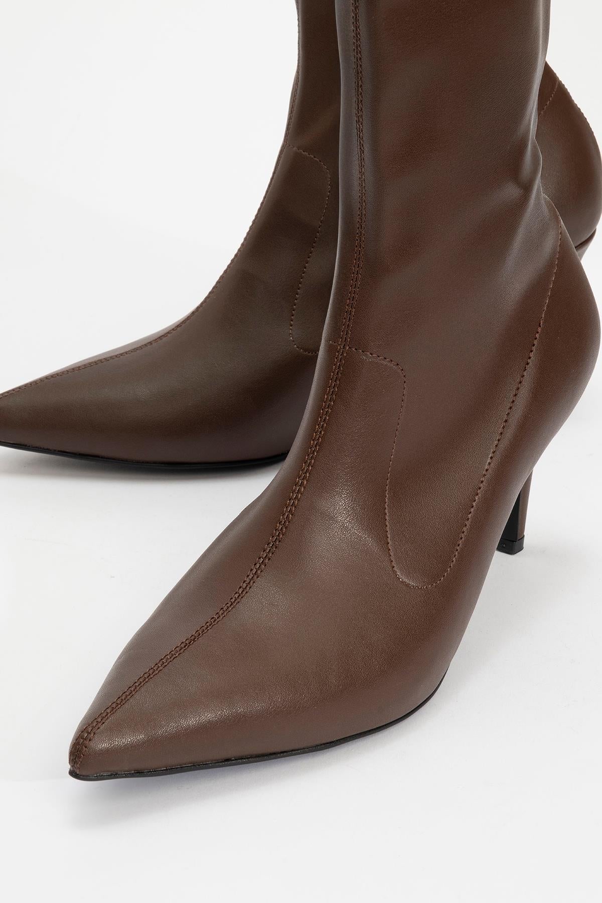 Thalin - Brown Pointed Toe Side Zip Slim Heel Boot (Women)