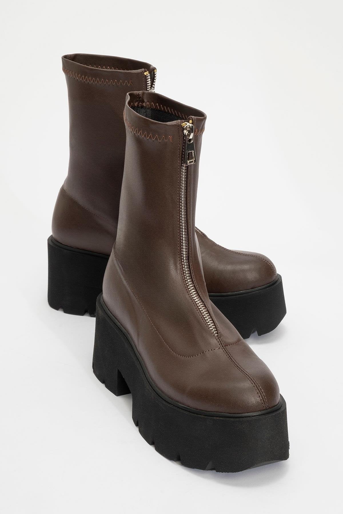 Ovil - Brown Thick Sole Zip Boot (Women)