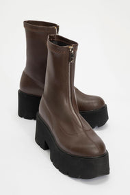 Ovil - Brown Thick Sole Zip Boot (Women)
