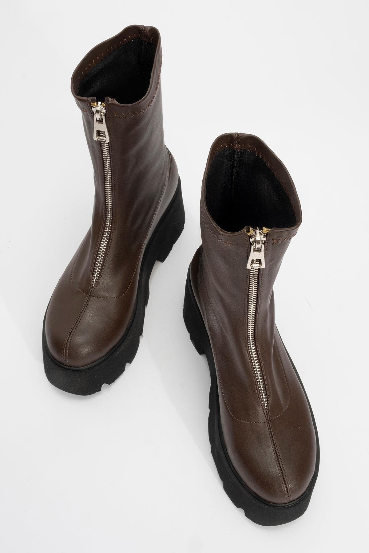 Ovil - Brown Thick Sole Zip Boot (Women)