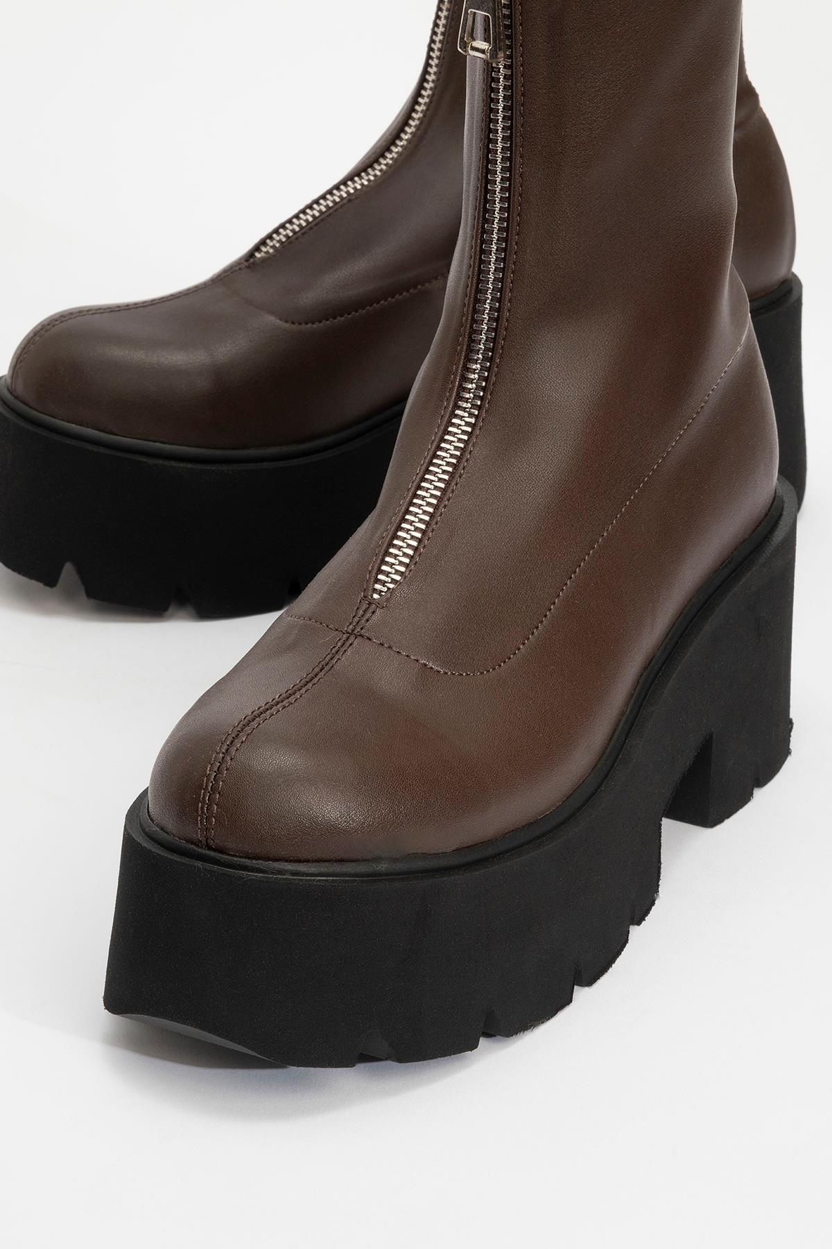 Ovil - Brown Thick Sole Zip Boot (Women)