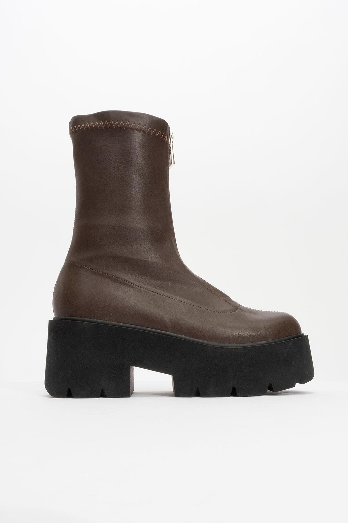 Ovil - Brown Thick Sole Zip Boot (Women)
