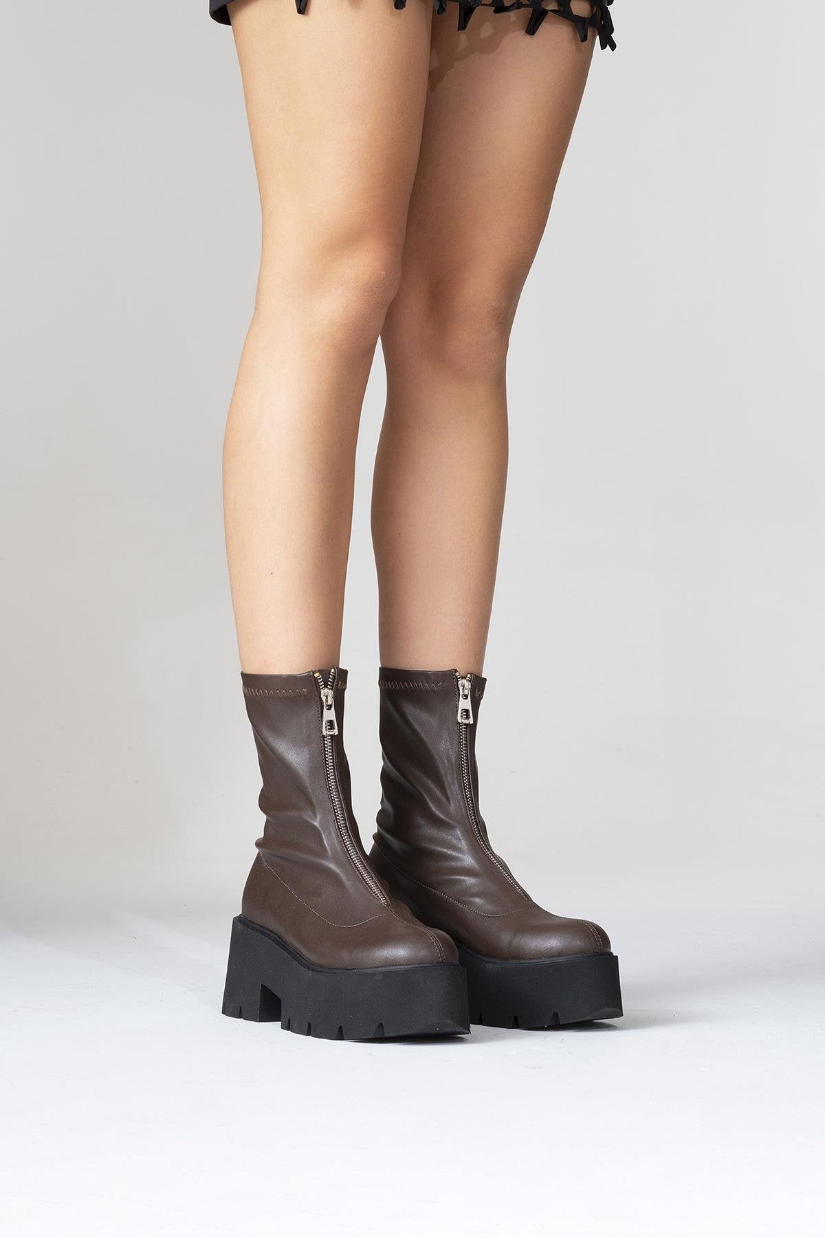 Ovil - Brown Thick Sole Zip Boot (Women)