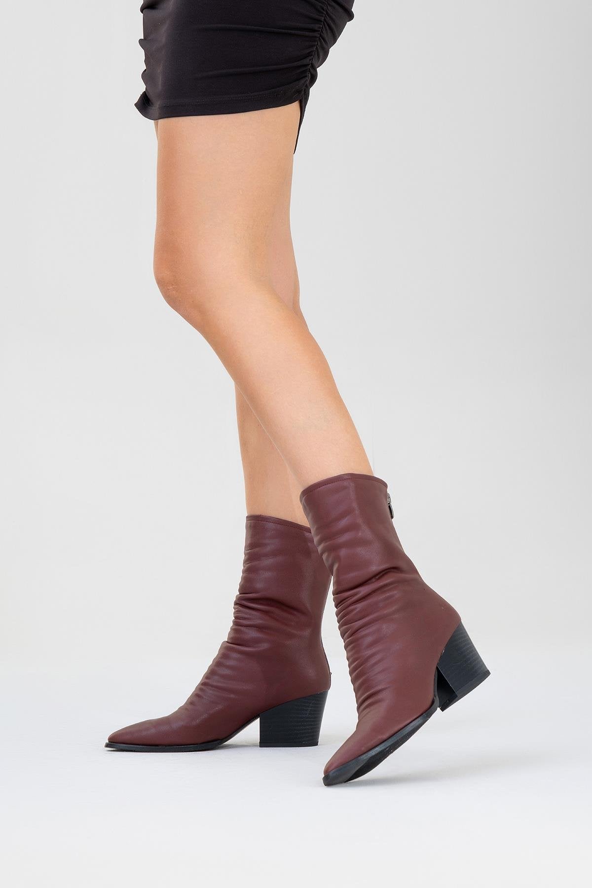 Laval - Burgundy Back-Zip Block Heel Boot (Women)