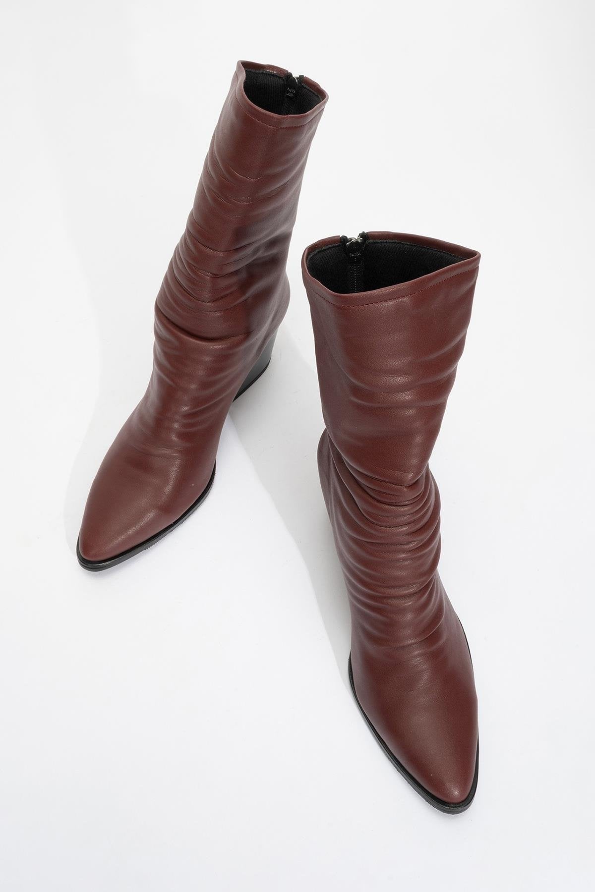 Laval - Burgundy Back-Zip Block Heel Boot (Women)