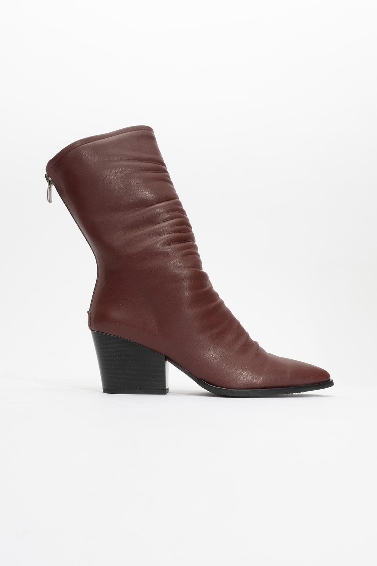 Laval - Burgundy Back-Zip Block Heel Boot (Women)
