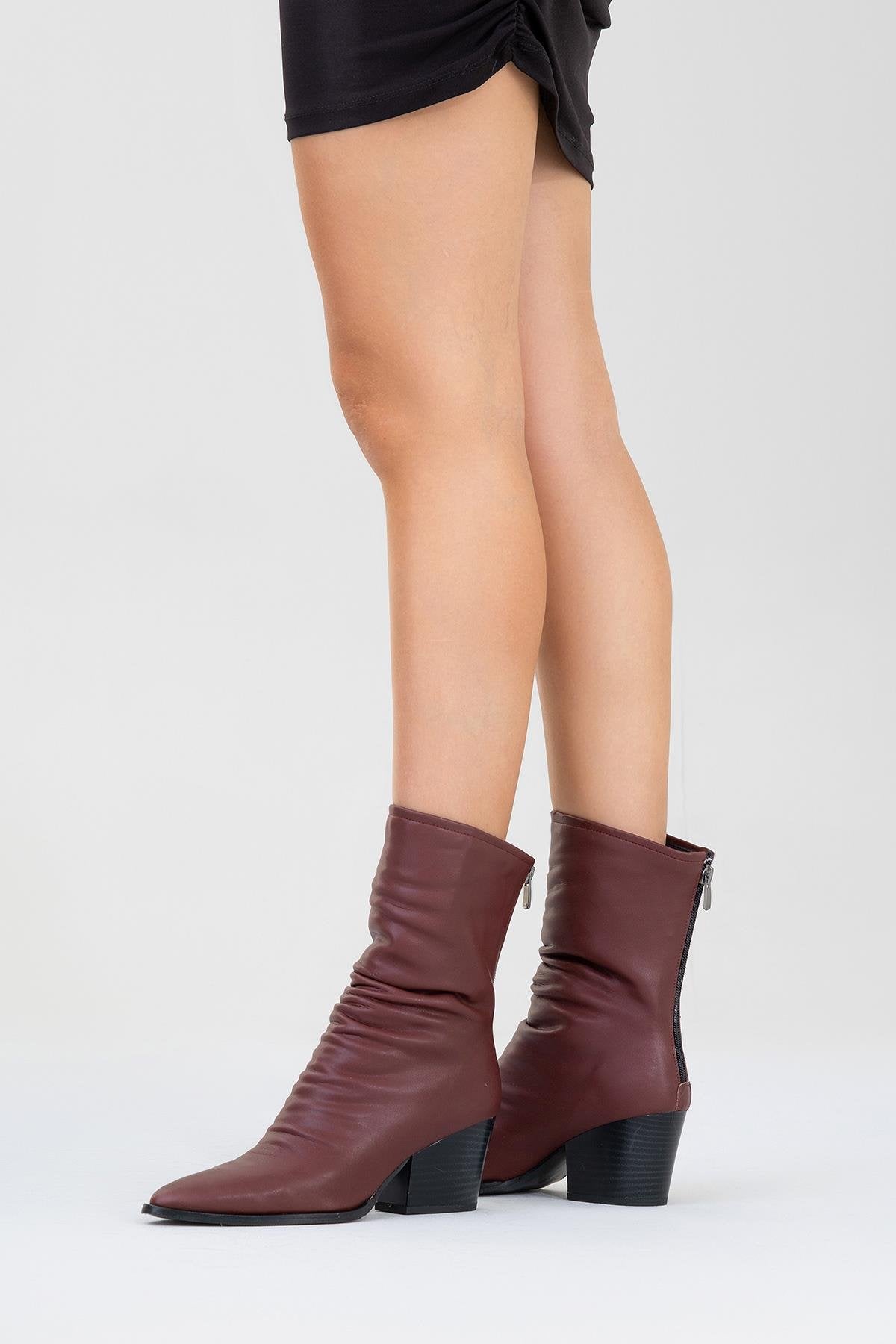 Laval - Burgundy Back-Zip Block Heel Boot (Women)
