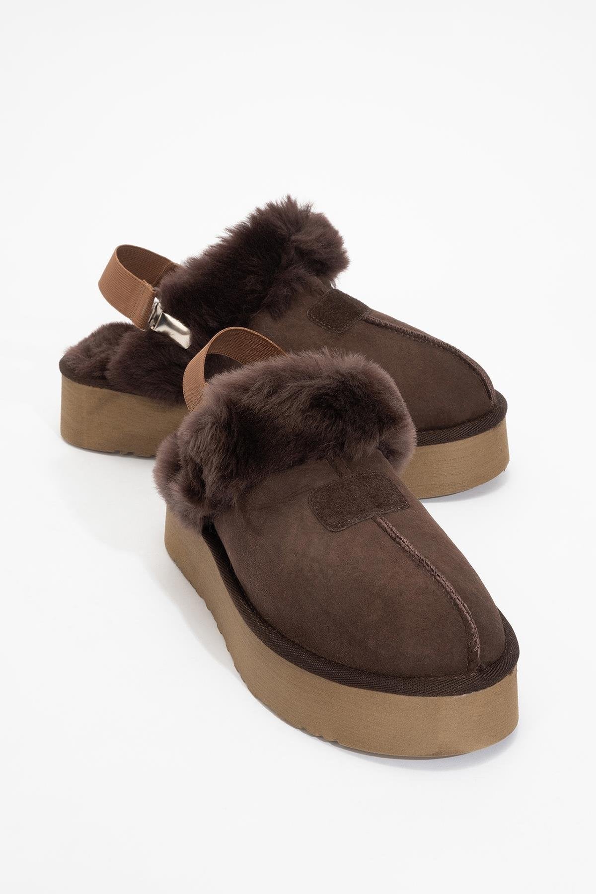 Olessa - Brown Genuine Leather Suede Fur-Lined Slipper (Women)