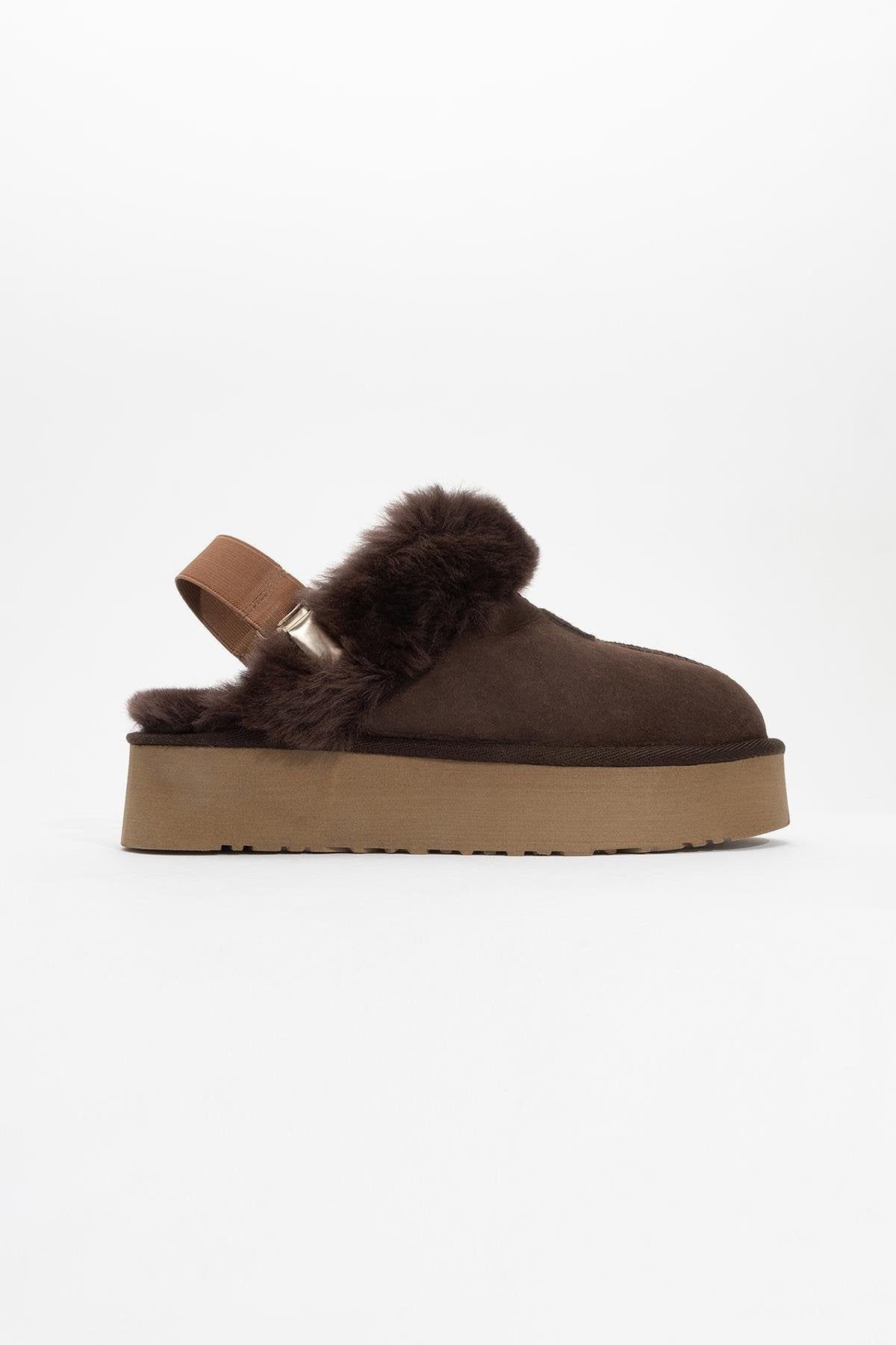 Olessa - Brown Genuine Leather Suede Fur-Lined Slipper (Women)