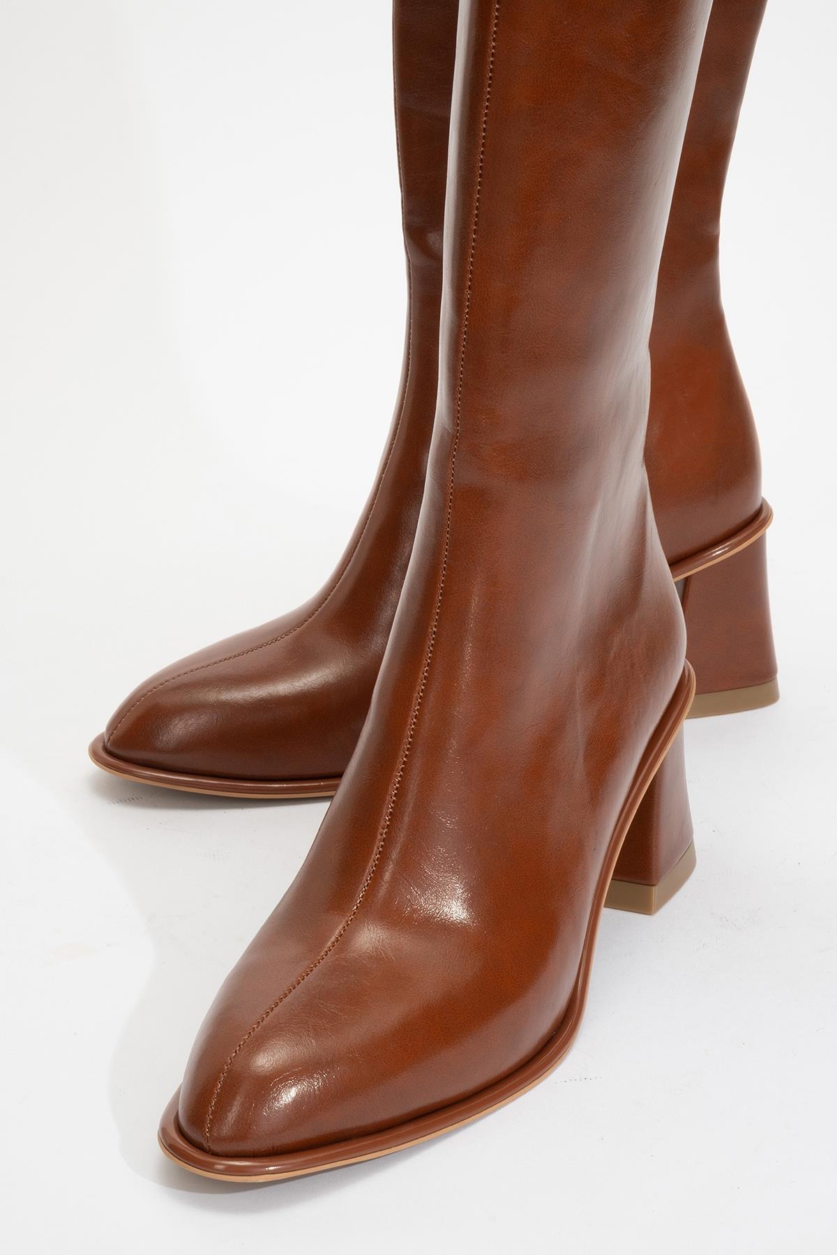 Paradis - Cognac Block Heel Knee-High Boot (Women)