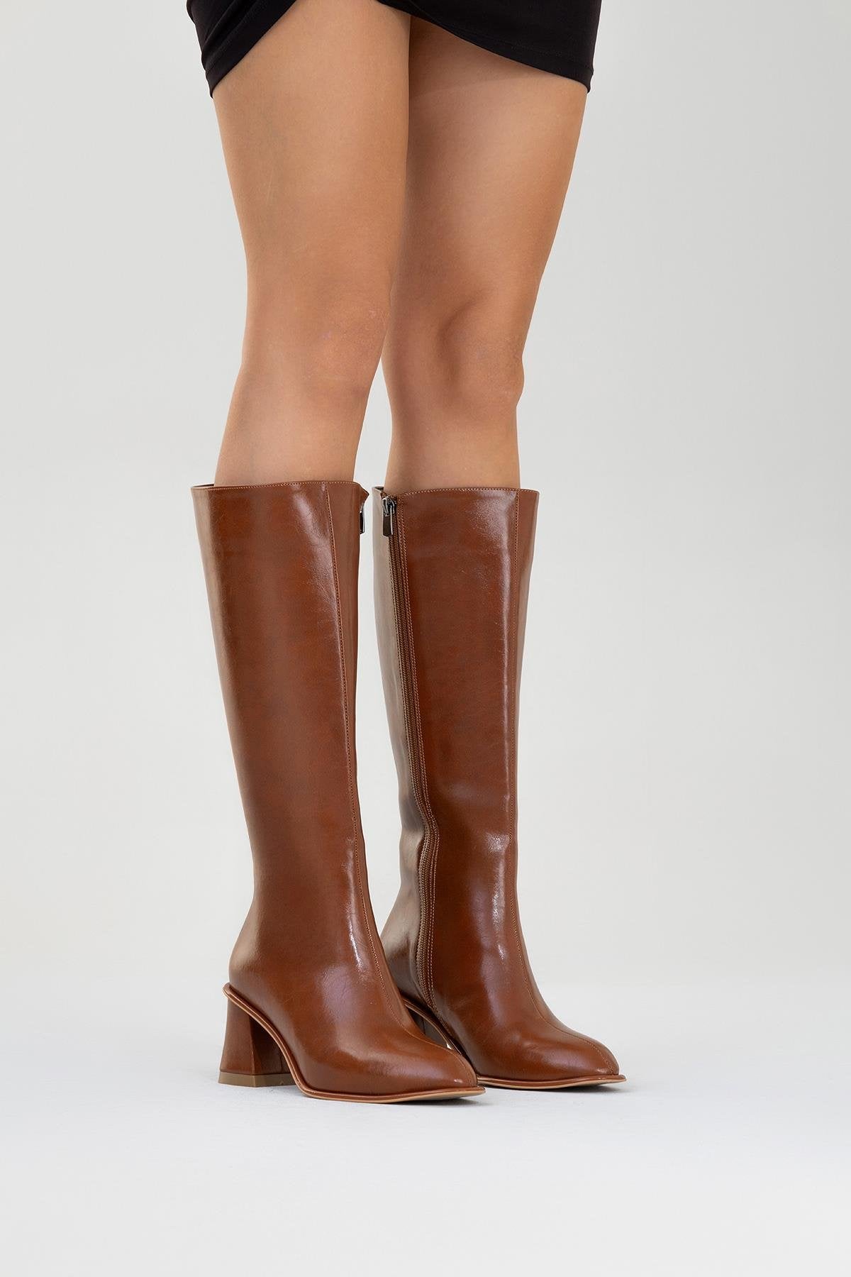 Paradis - Cognac Block Heel Knee-High Boot (Women)