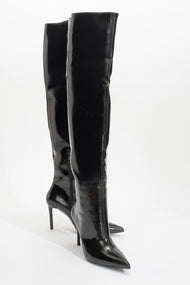 Cleja - Black Patent Slim Heel Over-The-Knee Boot (Women)