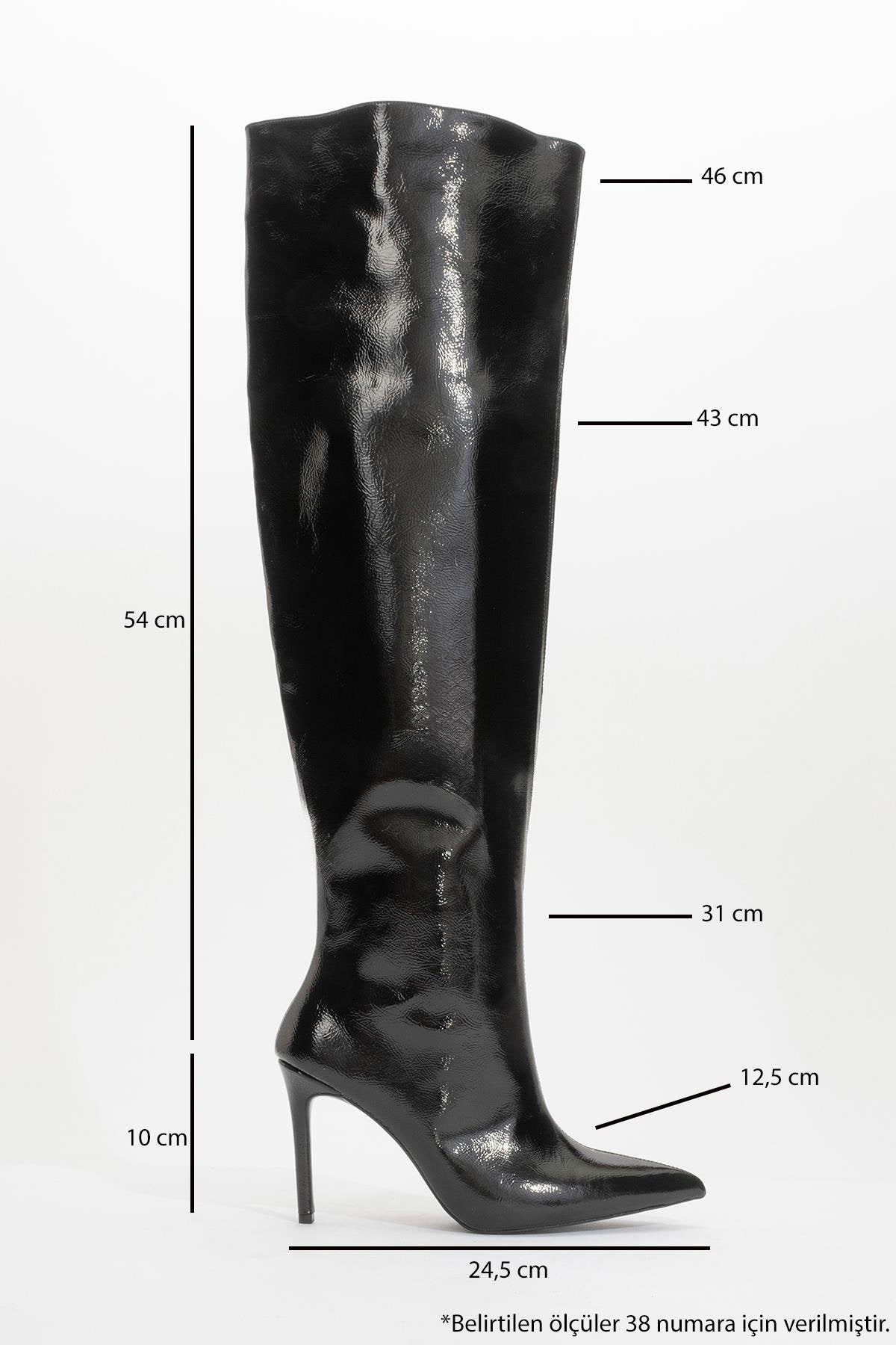 Cleja - Black Patent Slim Heel Over-The-Knee Boot (Women)