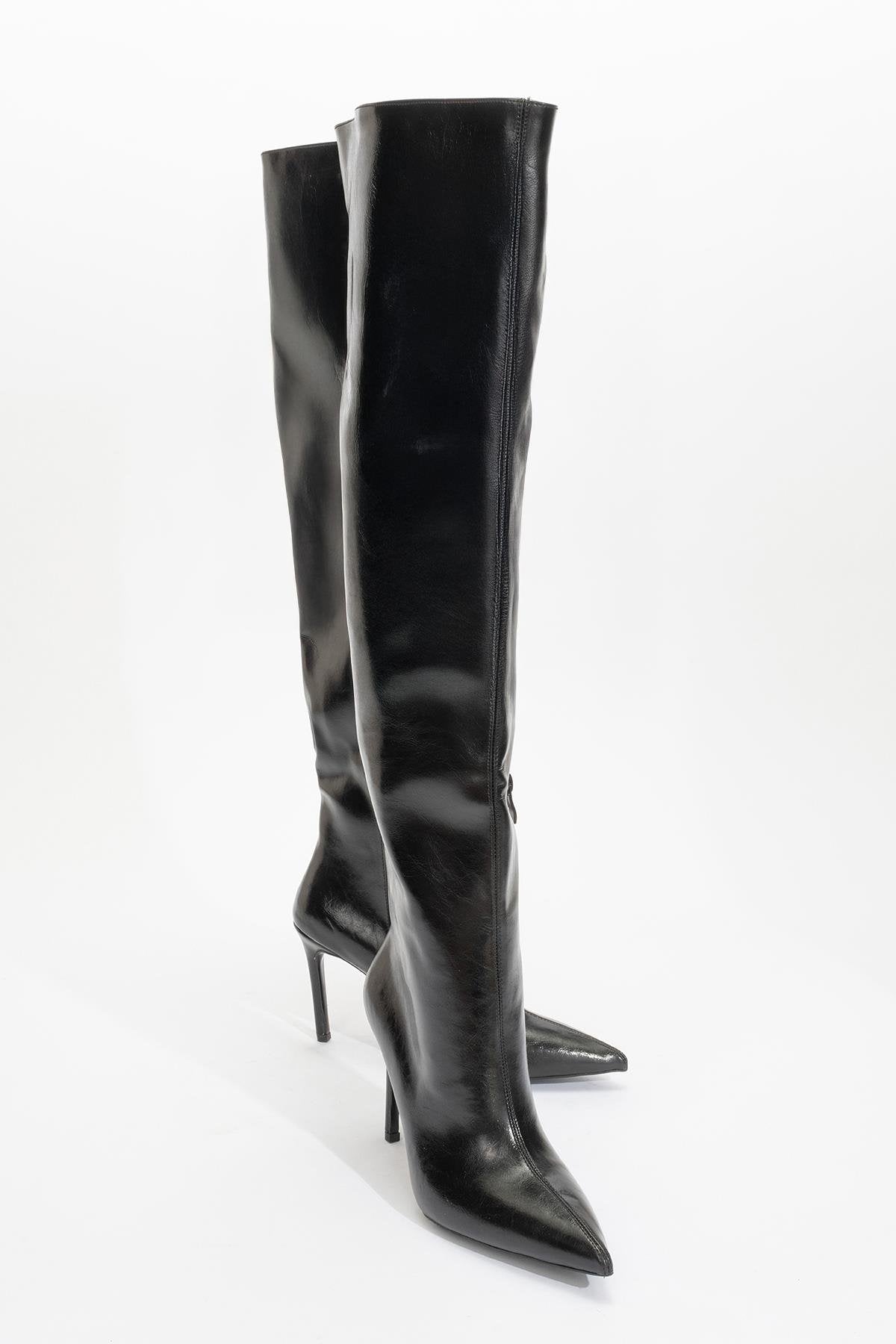 Cleja - Black Slim Heel Over-The-Knee Boot (Women)