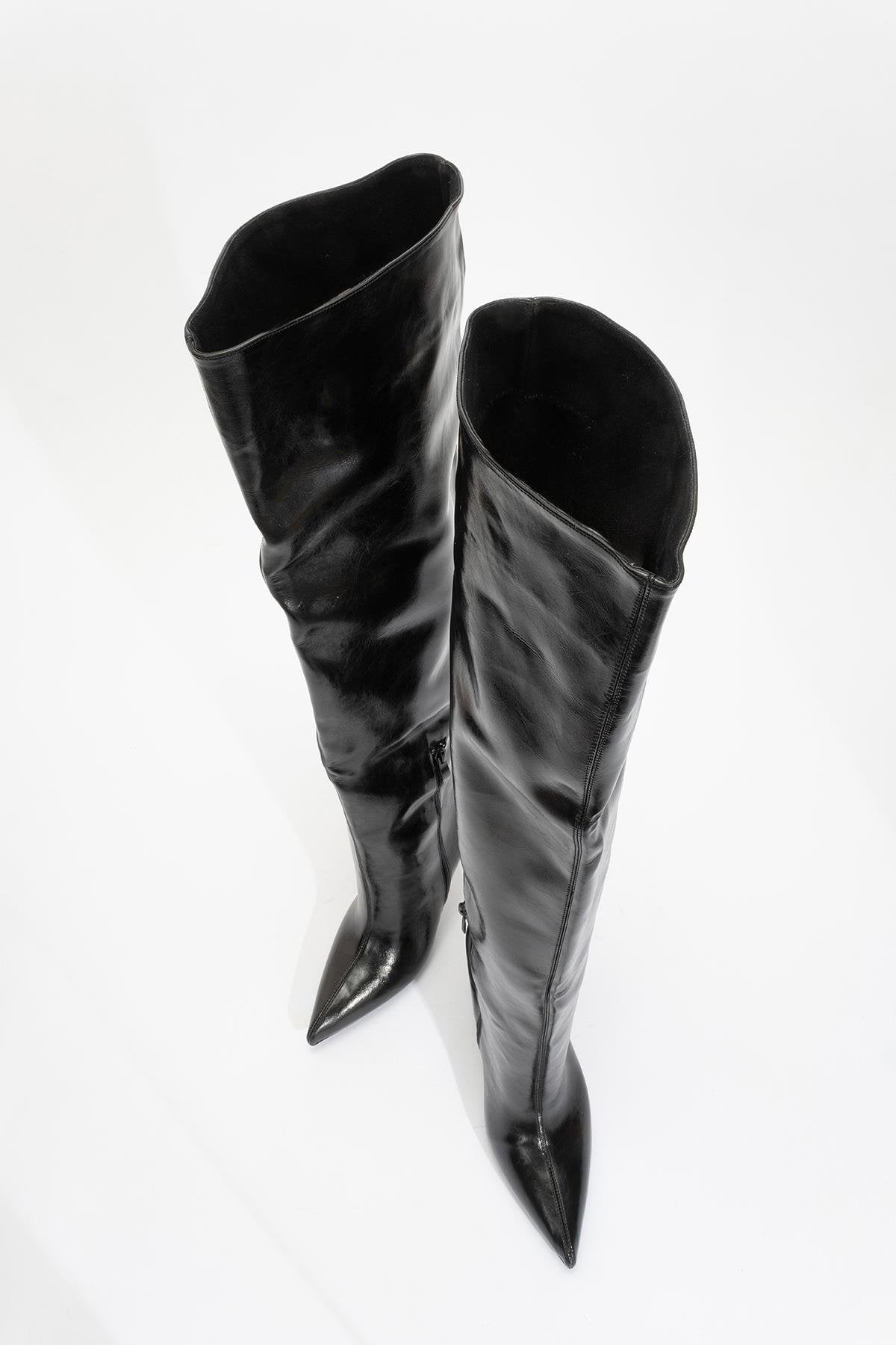 Cleja - Black Slim Heel Over-The-Knee Boot (Women)