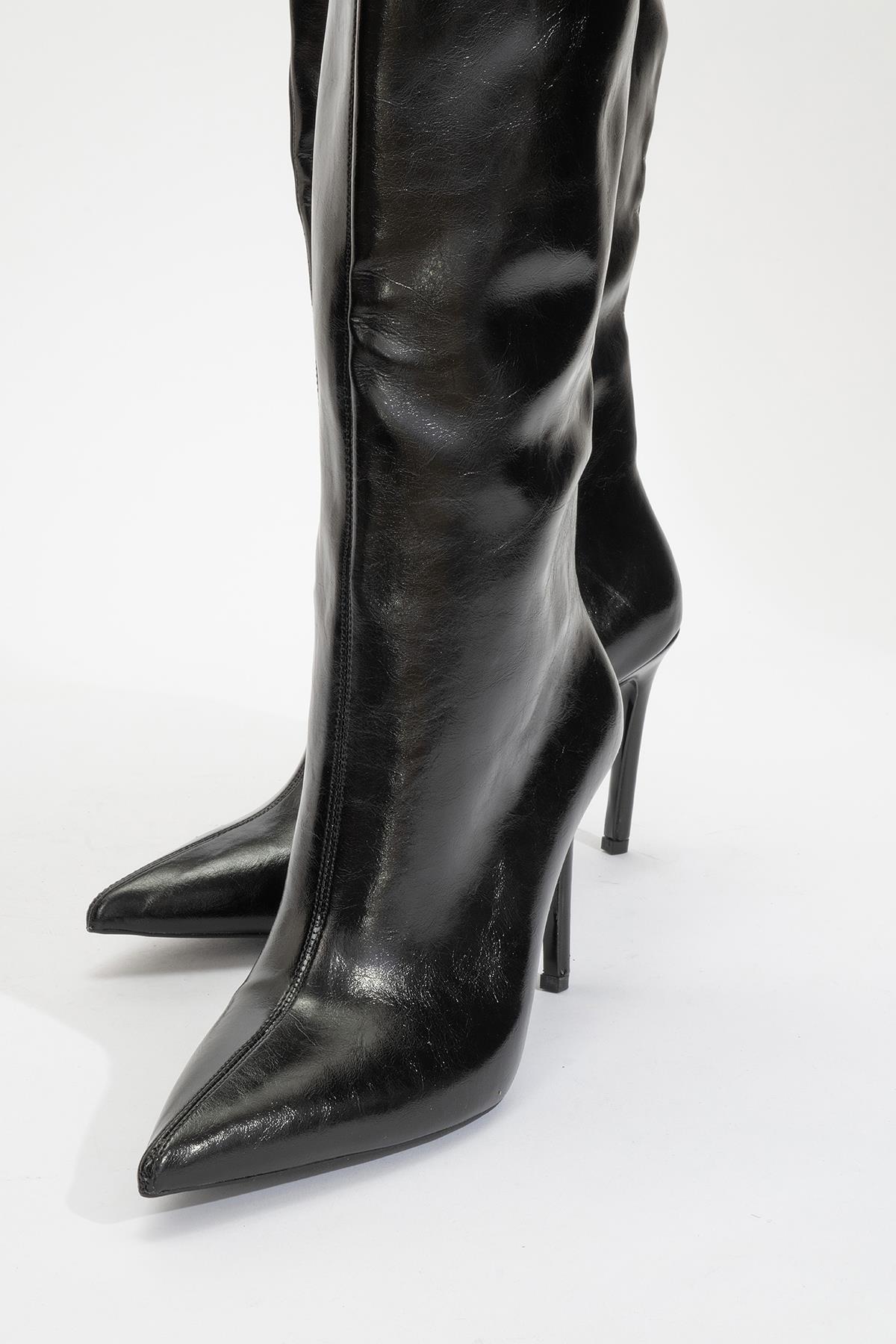 Cleja - Black Slim Heel Over-The-Knee Boot (Women)