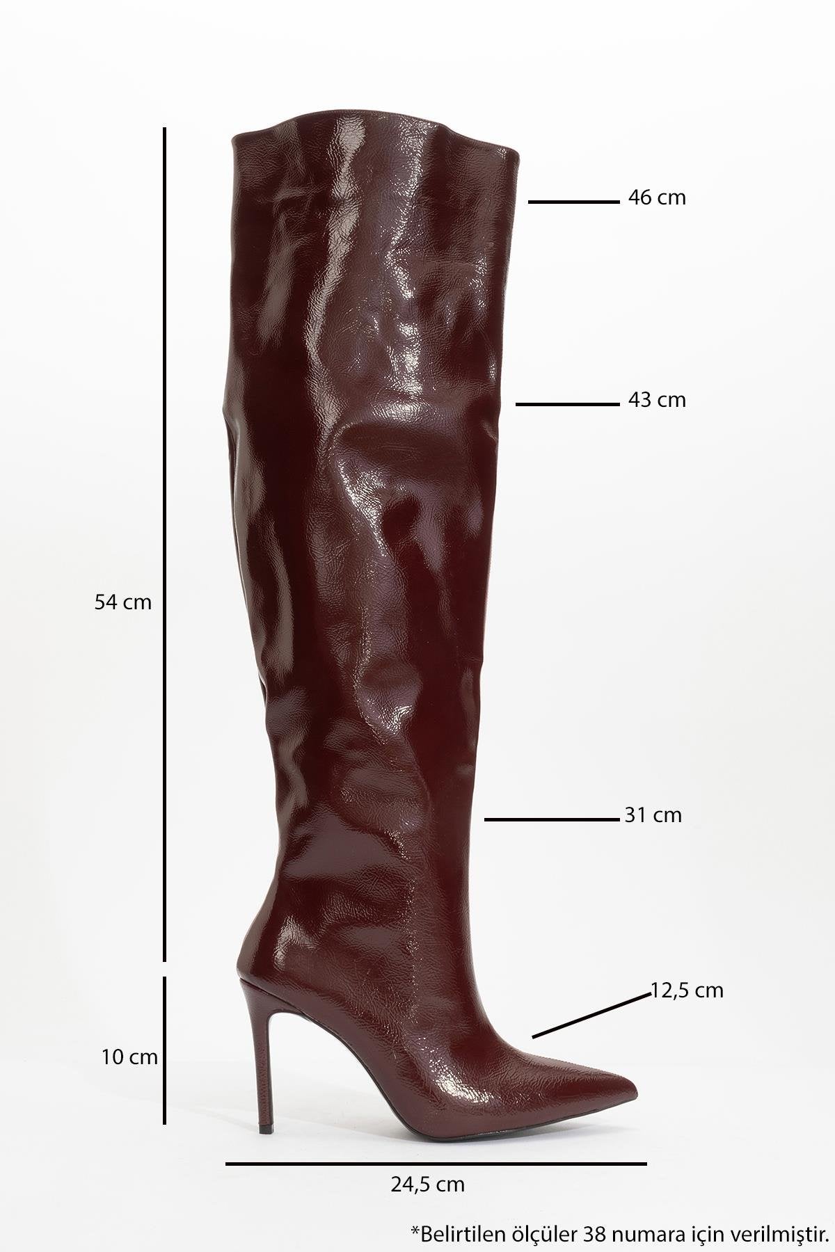 Cleja - Burgundy Patent Stiletto Heel Over-The-Knee Boot (Women)