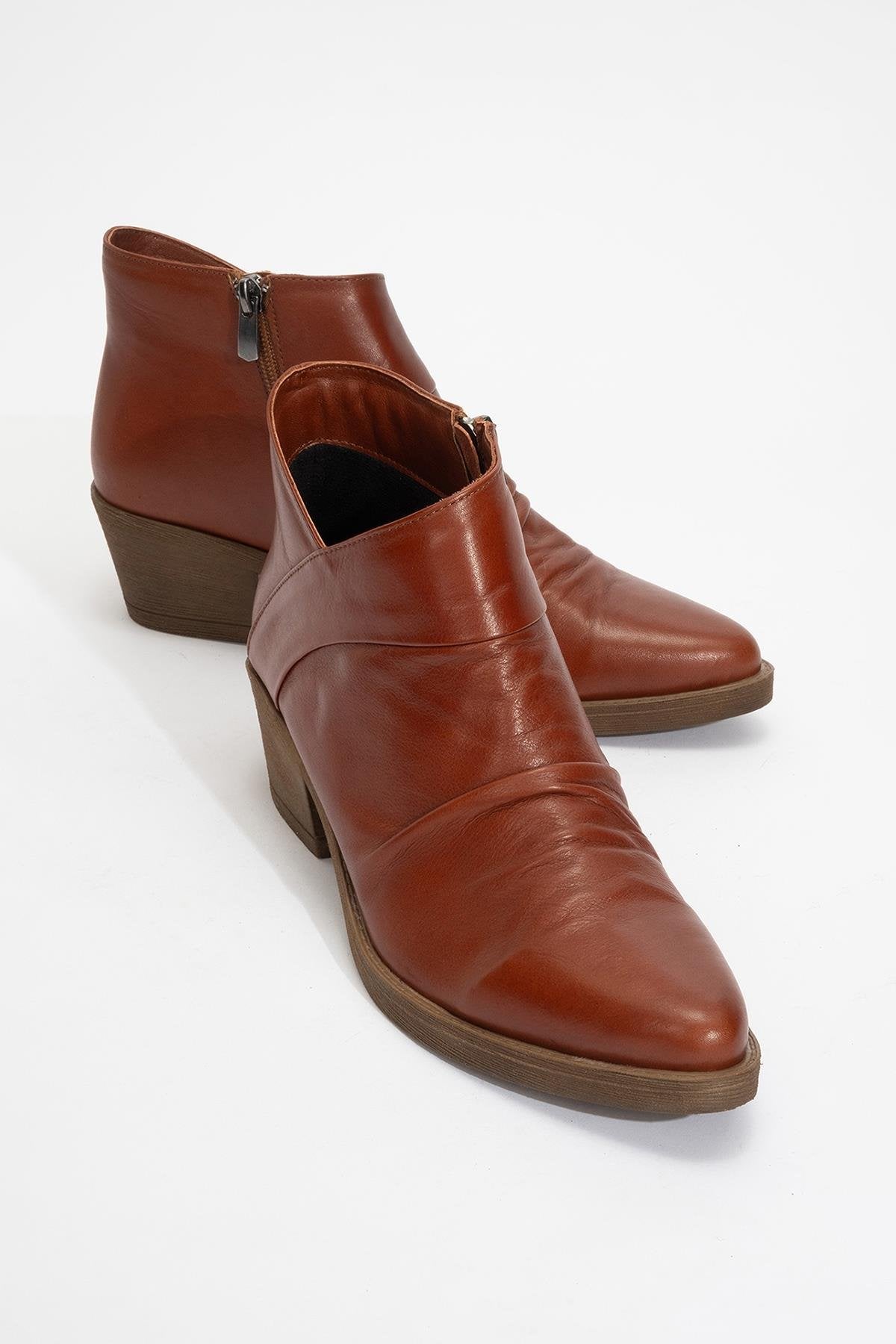 Rule - Dark Cognac Genuine Leather Chunky Heel Boot (Women)