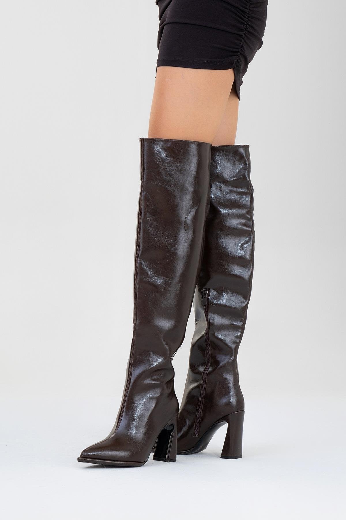 Lepa - Brown Chunky Heel Over-The-Knee Boot (Women)