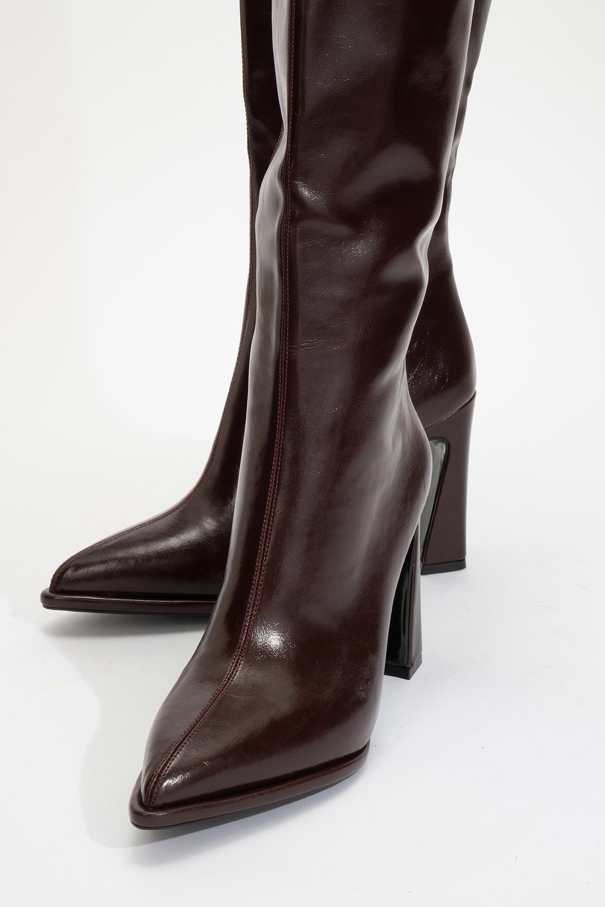 Lepa - Burgundy Chunky Heel Over-The-Knee Boot (Women)