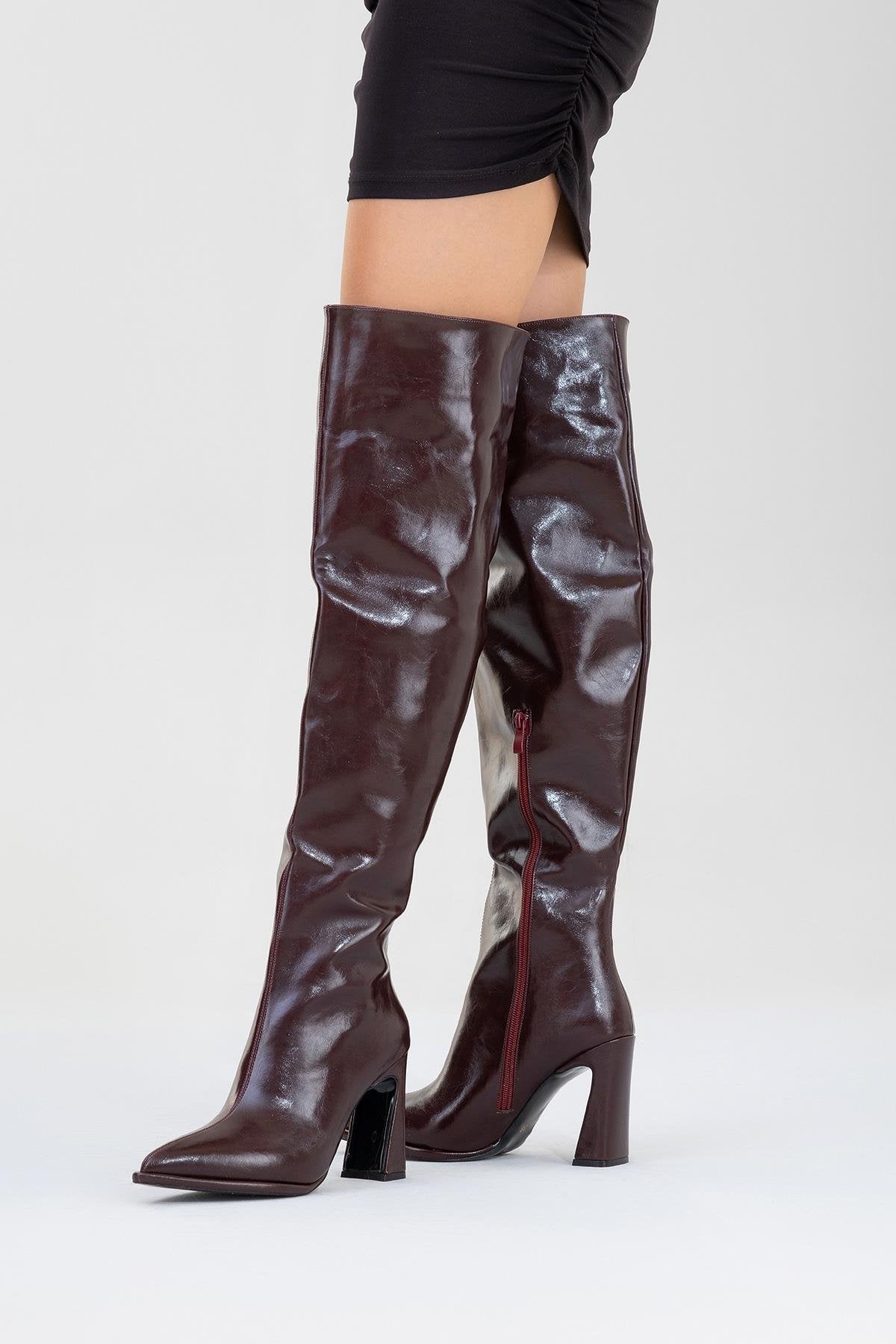 Lepa - Burgundy Chunky Heel Over-The-Knee Boot (Women)