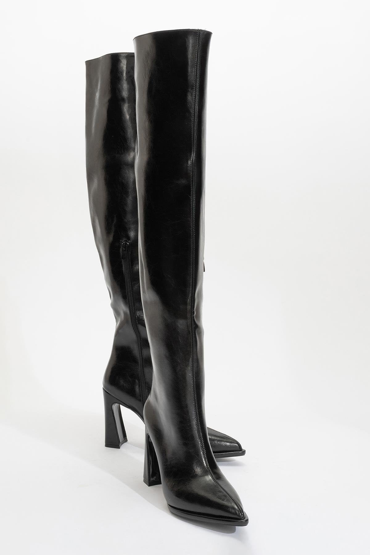 Lepa - Black Chunky Heel Over-The-Knee Boot (Women)