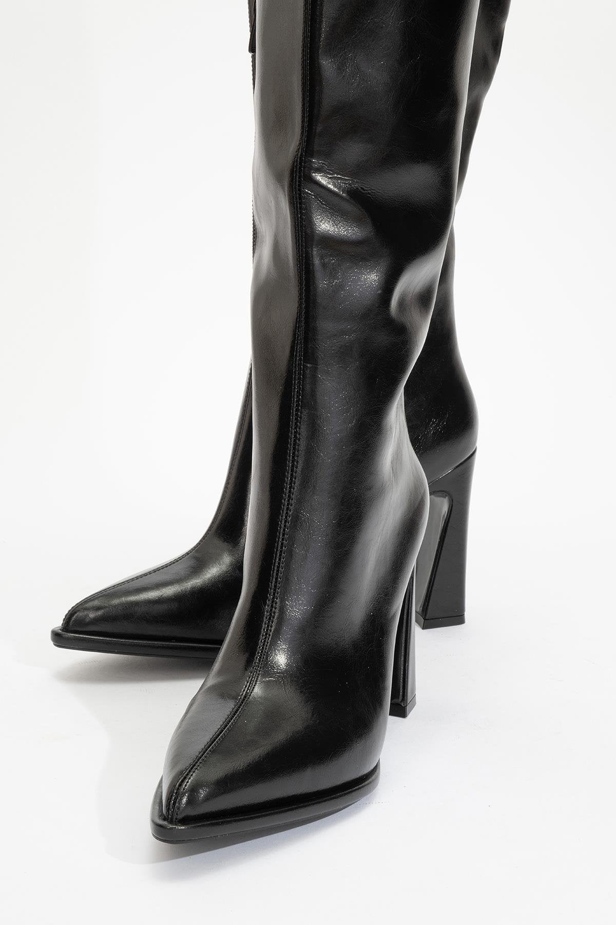Lepa - Black Chunky Heel Over-The-Knee Boot (Women)