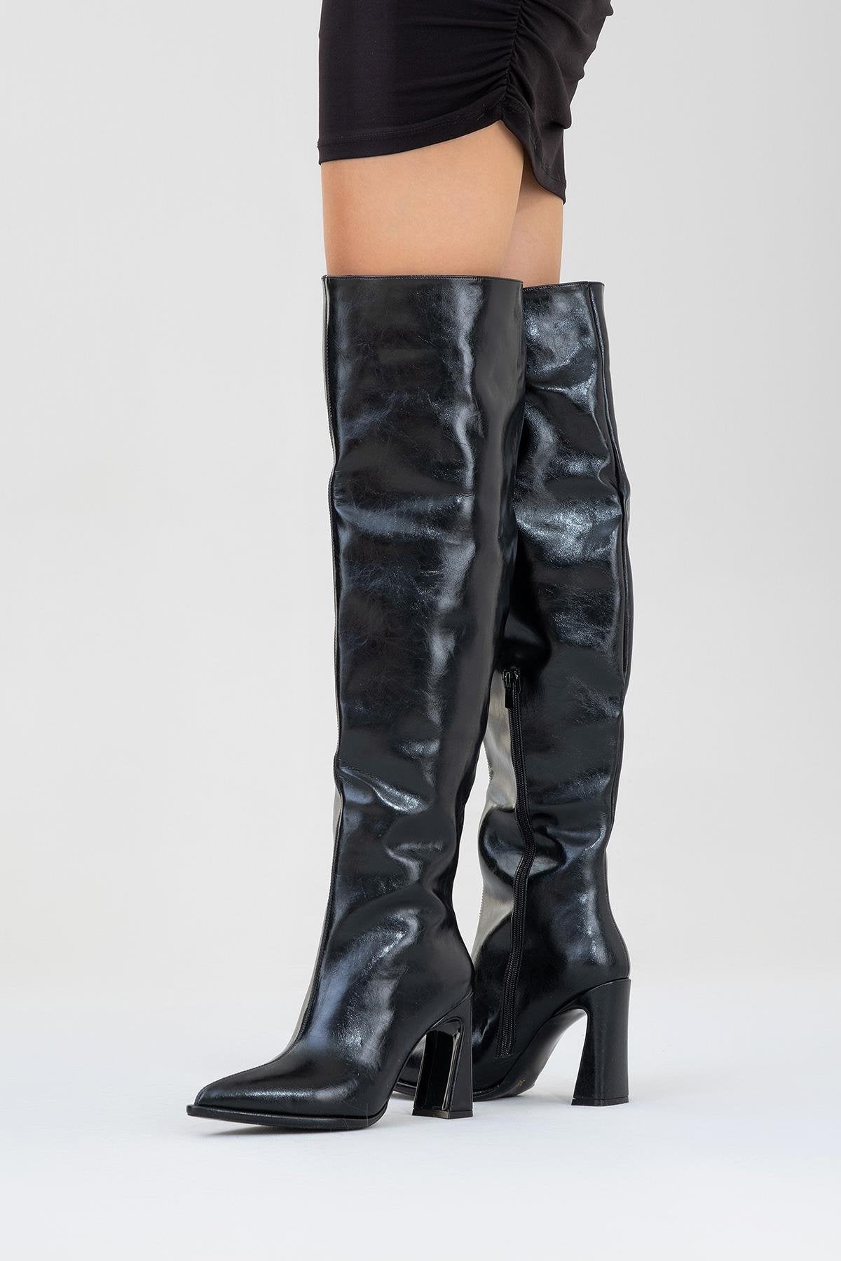 Lepa - Black Chunky Heel Over-The-Knee Boot (Women)