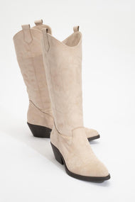 Liana - Beige Suede Chunky Heel Western Boot (Women)