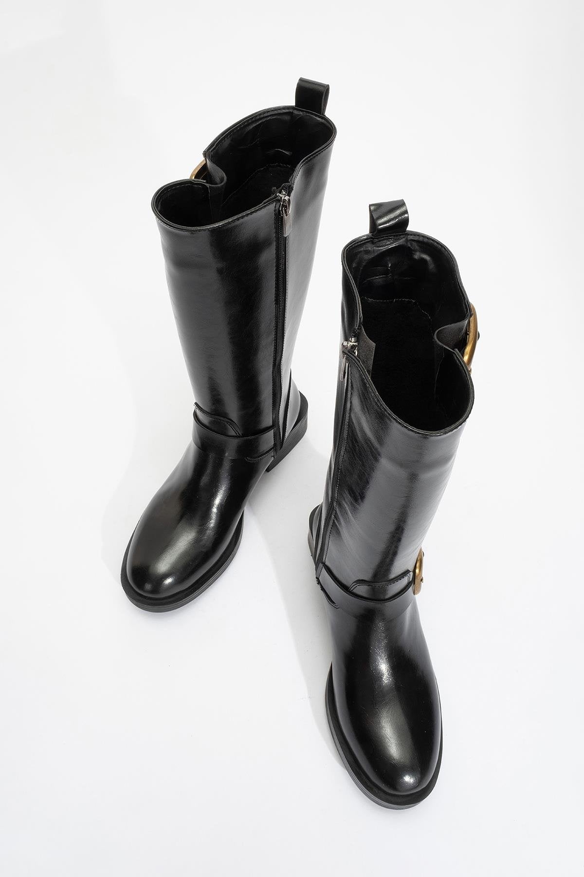 Grand - Black Gold Buckle Mid-Calf Boot (Women)