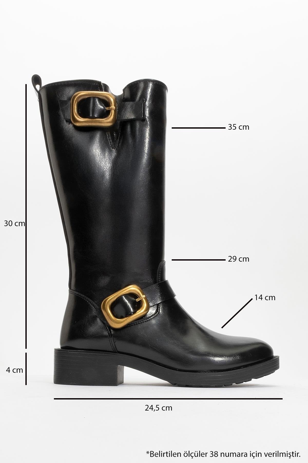 Grand - Black Gold Buckle Mid-Calf Boot (Women)
