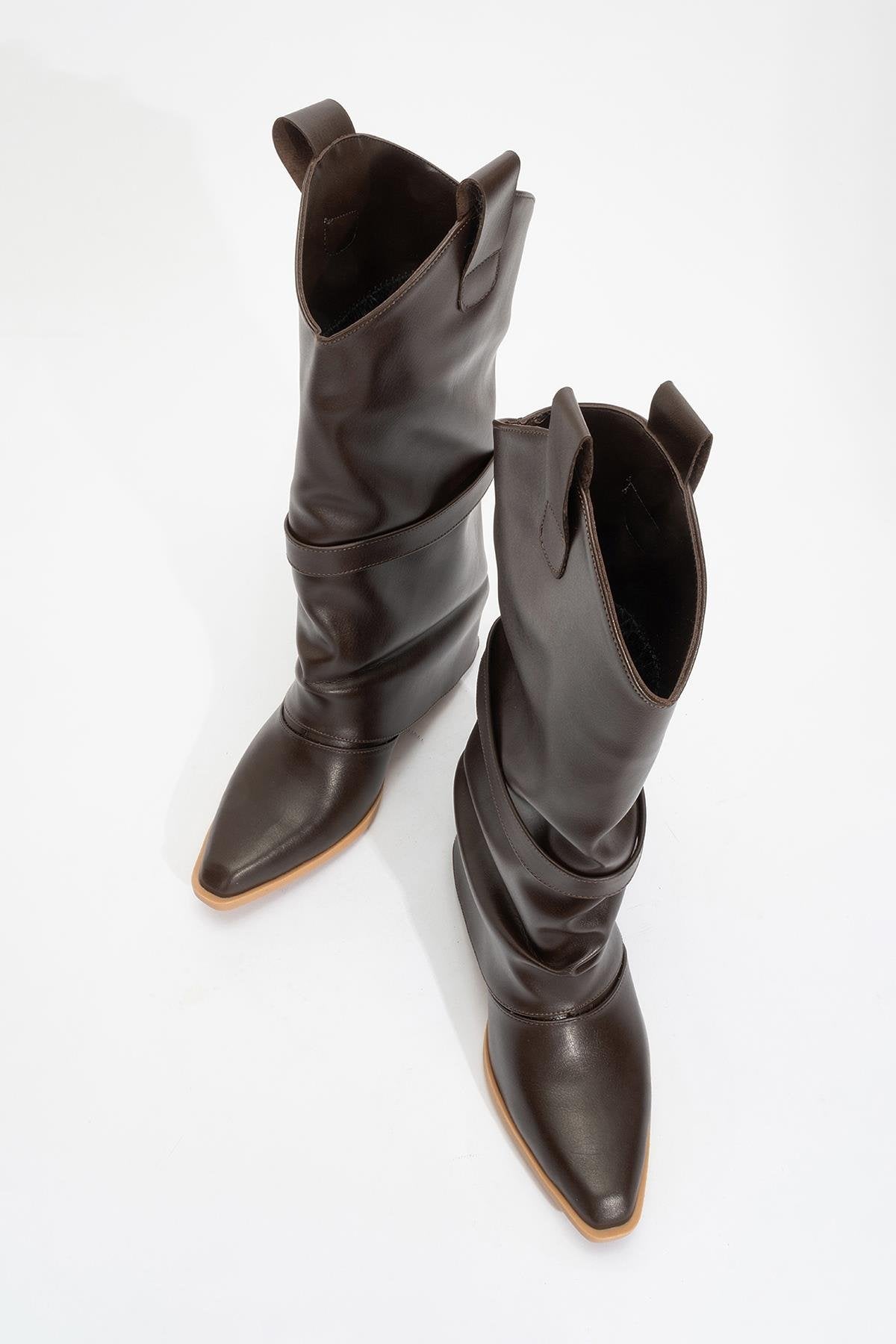 Okus - Brown Buckled Block Heel Ankle Boot (Women)