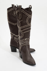 Draga - Brown Studded Block Heel Knee-High Boot (Women)