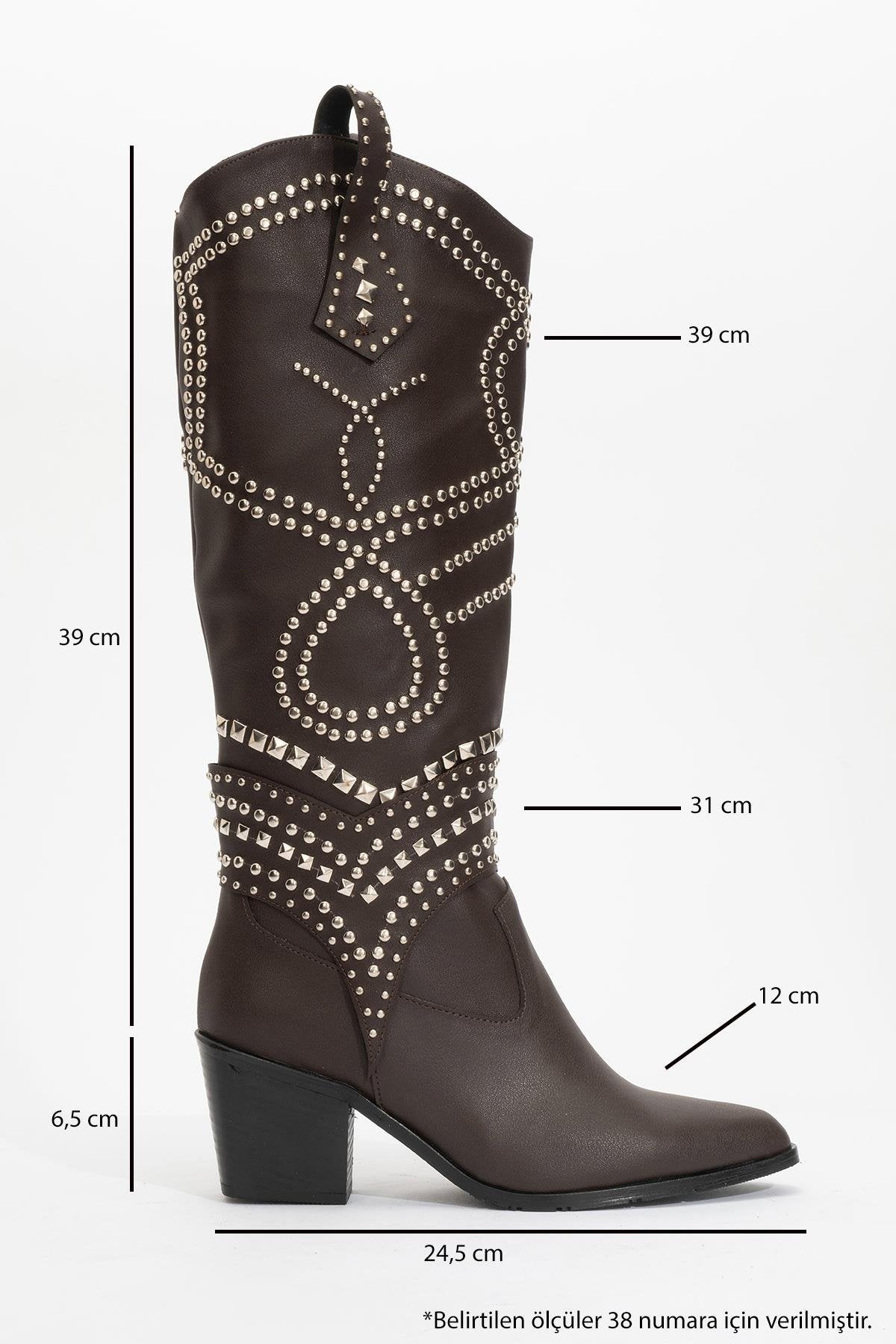 Draga - Brown Studded Block Heel Knee-High Boot (Women)