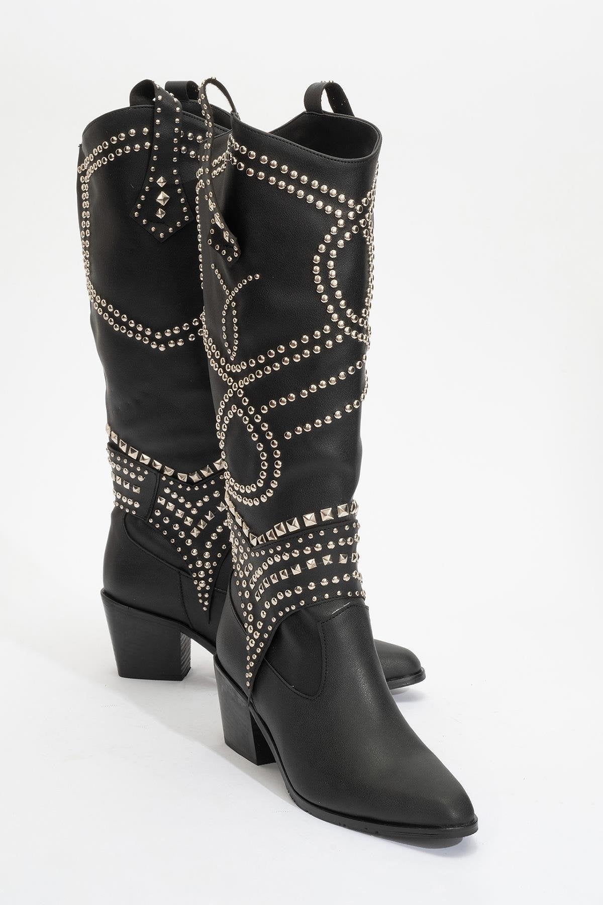 Draga - Black Studded Block Heel Knee-High Boot (Women)