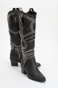 Draga - Black Studded Block Heel Knee-High Boot (Women)