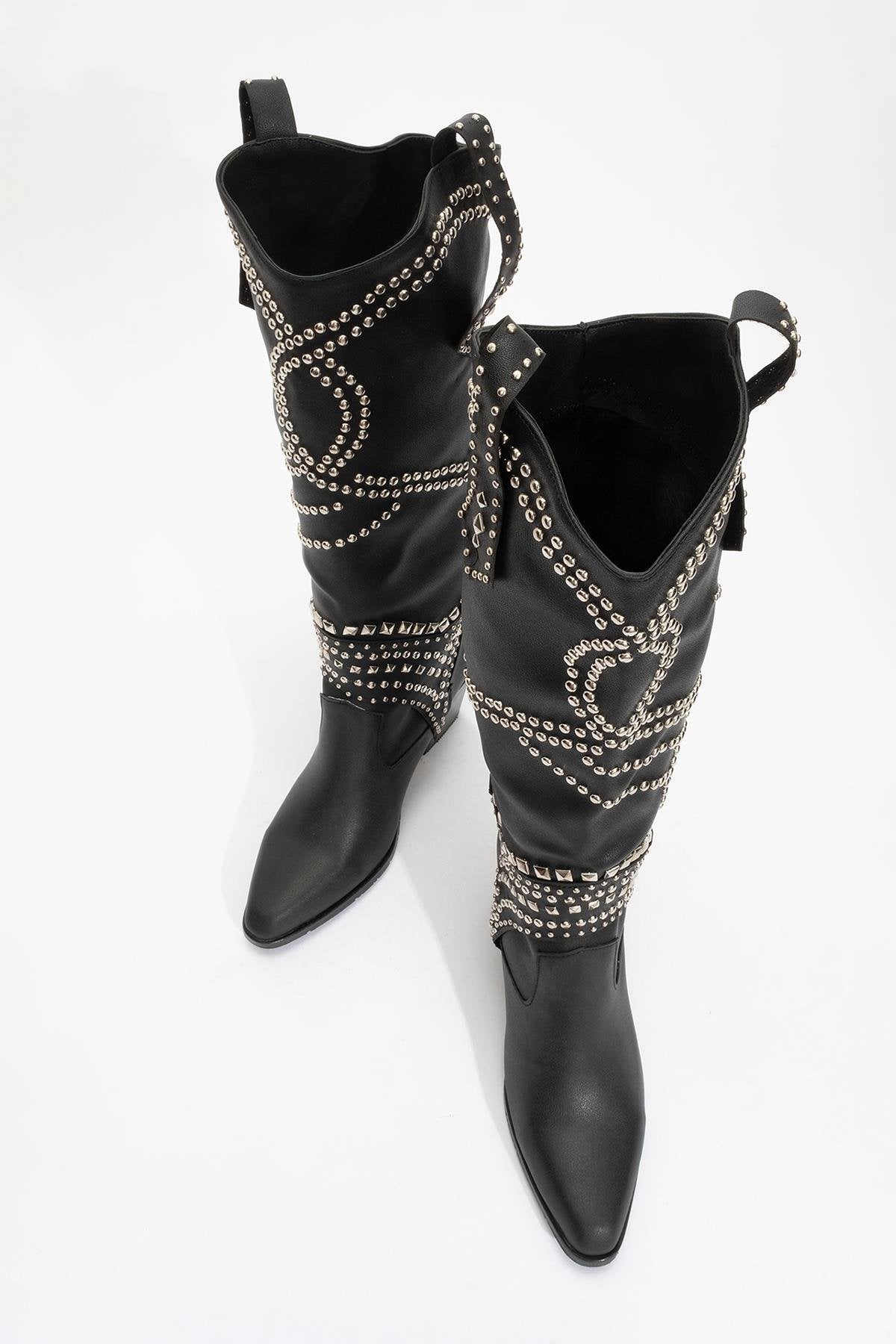 Draga - Black Studded Block Heel Knee-High Boot (Women)