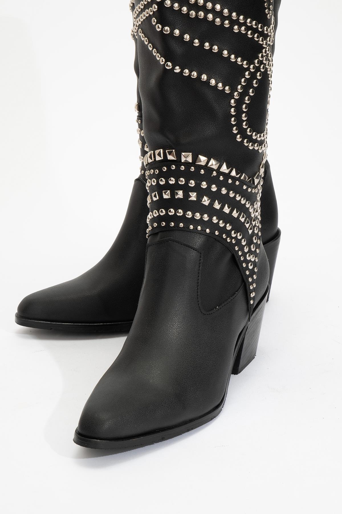 Draga - Black Studded Block Heel Knee-High Boot (Women)