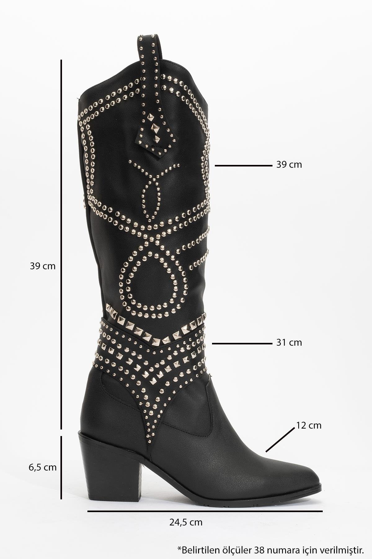 Draga - Black Studded Block Heel Knee-High Boot (Women)