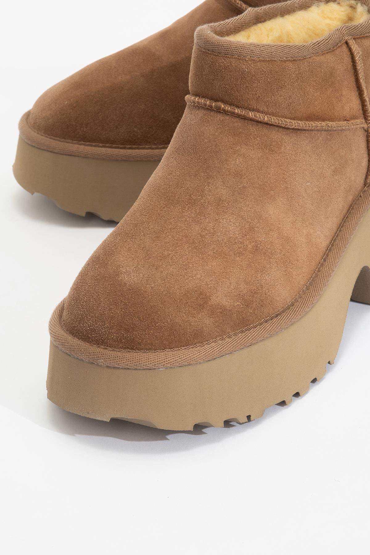 Meina - Taupe Genuine Leather Thick-Soled Ankle Boot (Women)