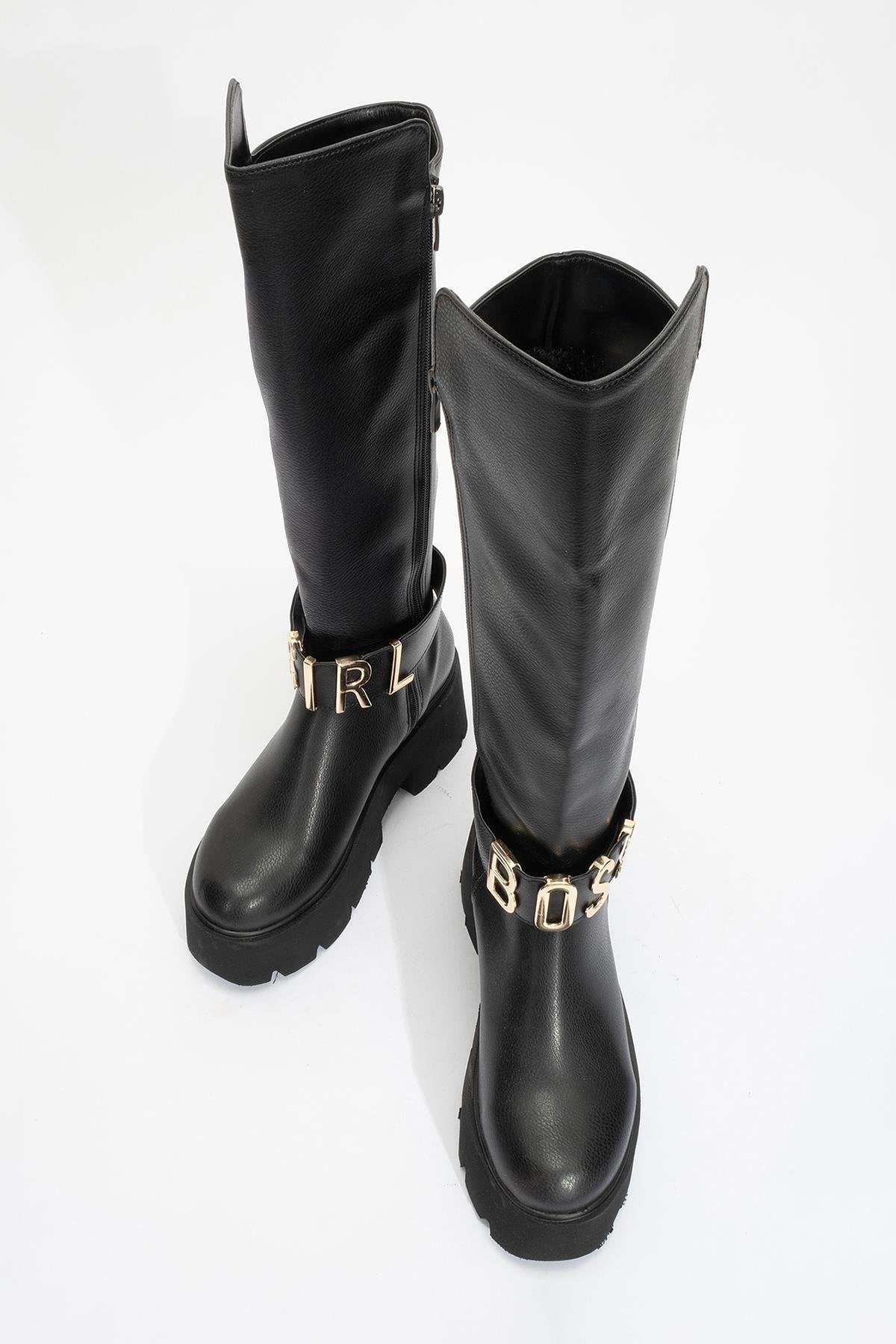 Doras - Black Platform Heel Knee-High Boot (Women)