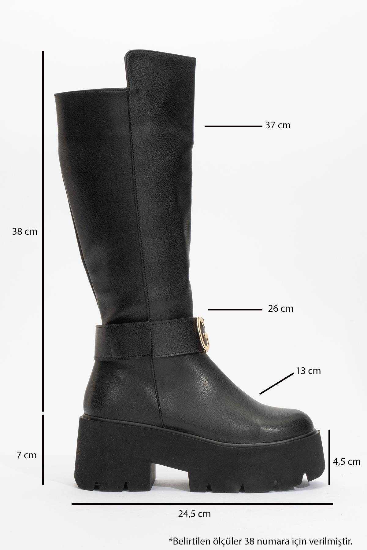 Doras - Black Platform Heel Knee-High Boot (Women)