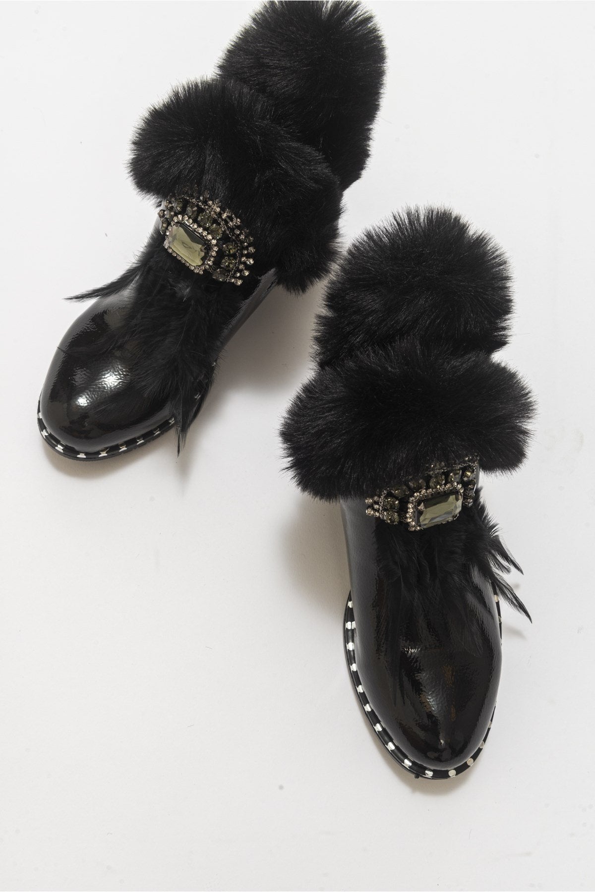 Polina Black Patent Fur Boots (Women)