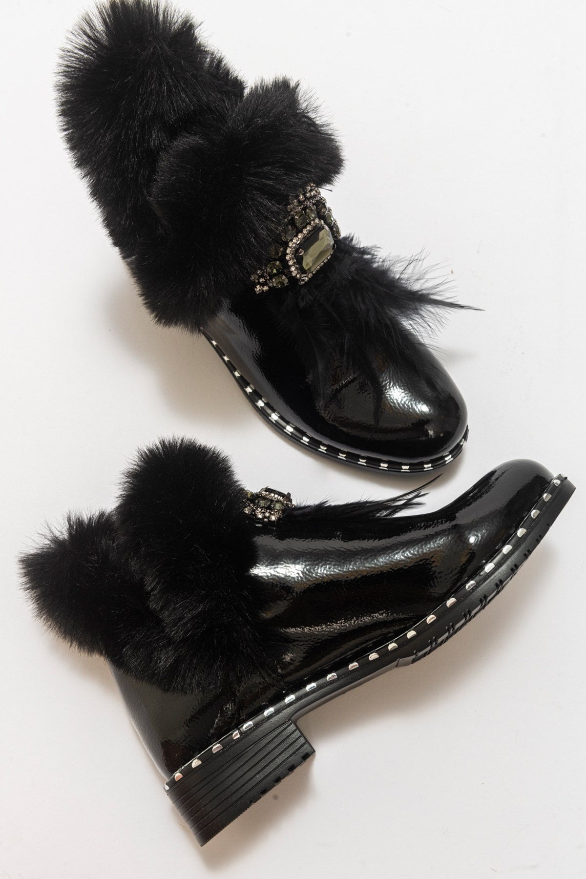 Polina Black Patent Fur Boots (Women)