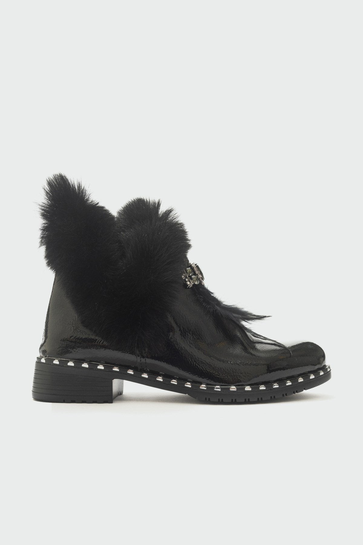 Polina Black Patent Fur Boots (Women)
