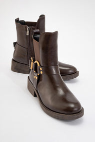 Stone - Cognac Buckled Elastic Zip Ankle Boot (Women)