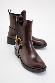 Stone - Burgundy Buckle Elastic Zip Boot (Women)